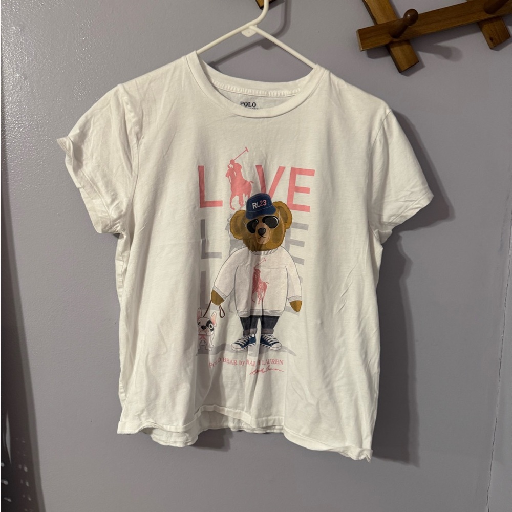 Polo by Ralph Lauren White Short-Sleeve Tee with Bear Graphic and Pink Logo